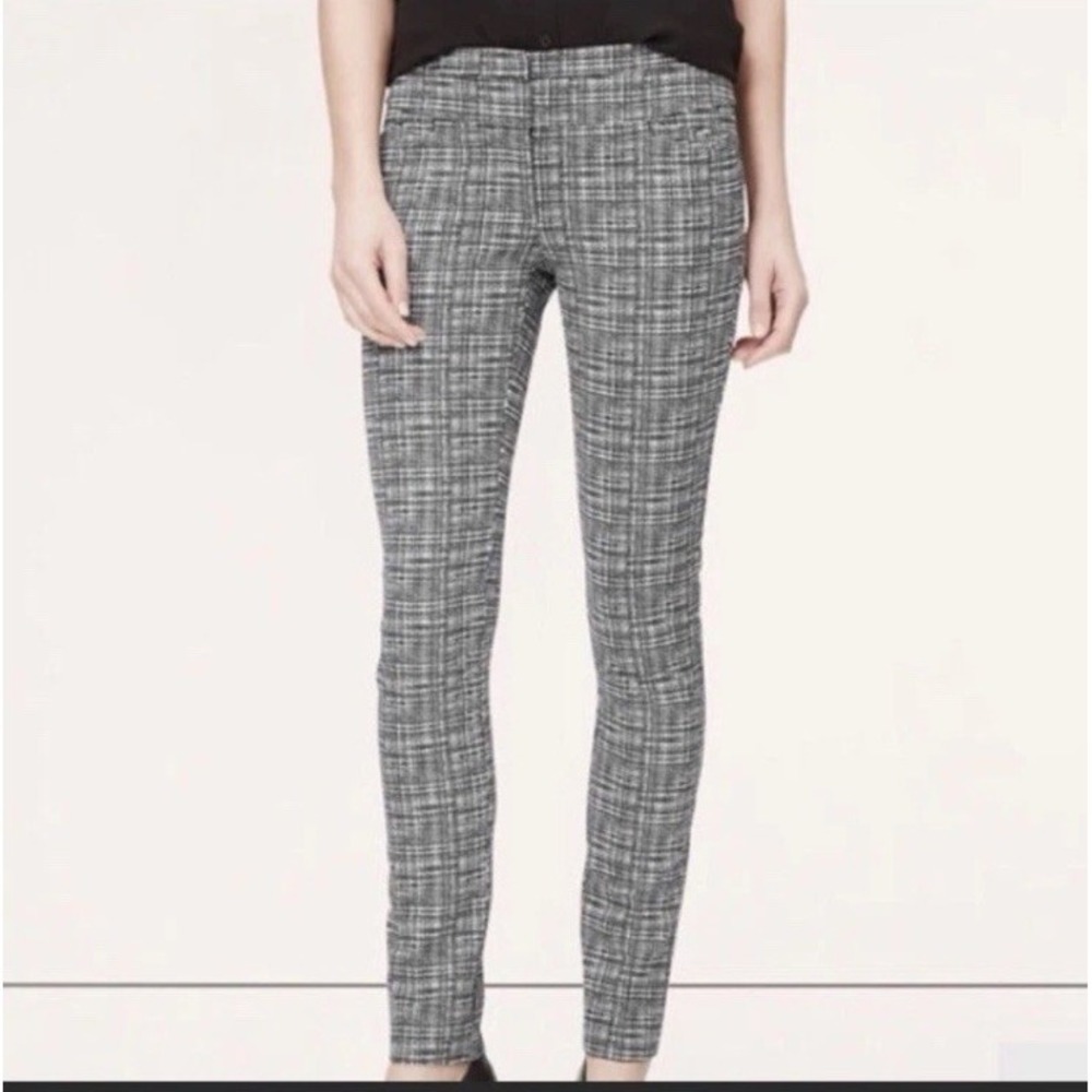 Ann Taylor Loft Pants 8 Julie‎ Skinny Fit Ankle Geographic Print Dark Grey Black